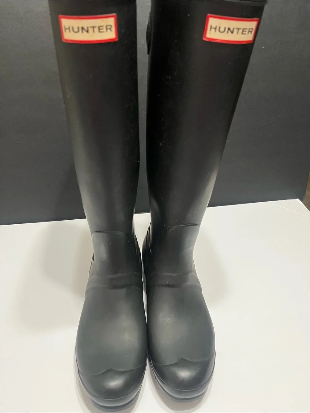 Hunter Black Tall Gloss Rain Boots with Red Logo